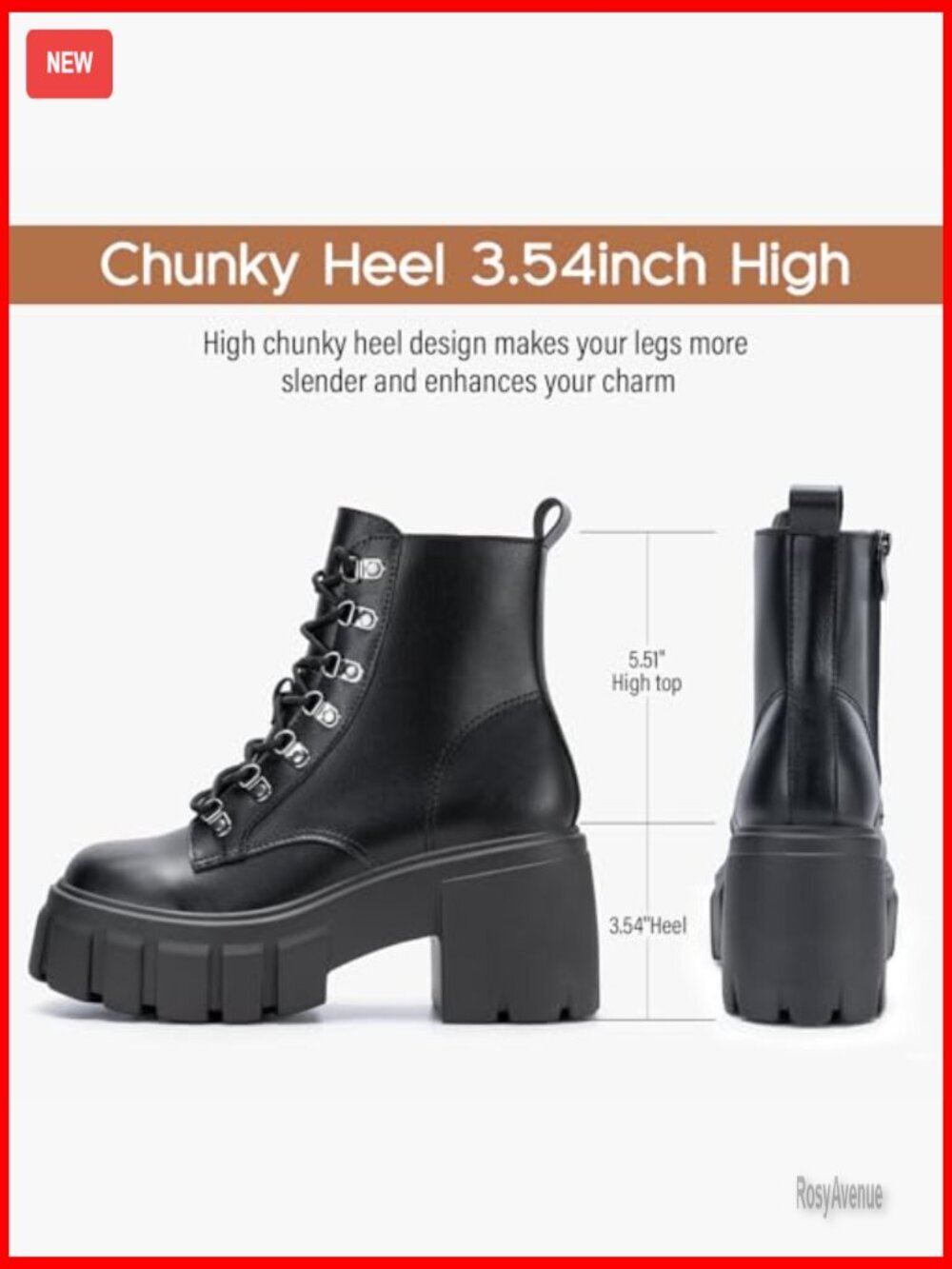 Lightweight Combat Boots Lace Up Side Zipper Chunky Platform Lug Sole - Picture 2 of 7